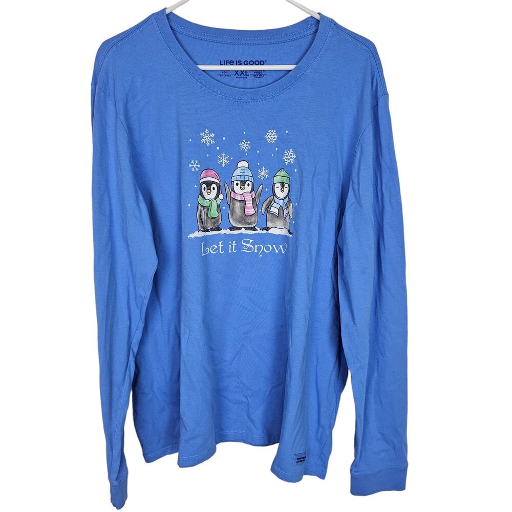 Life Is Good Womens Crusher Tee XXL Let It Snow Penguins Holiday Graphic T-Shirt